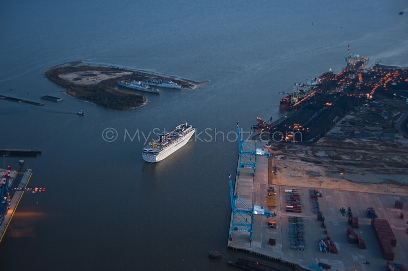 Cruise Ship Aerial at dusk